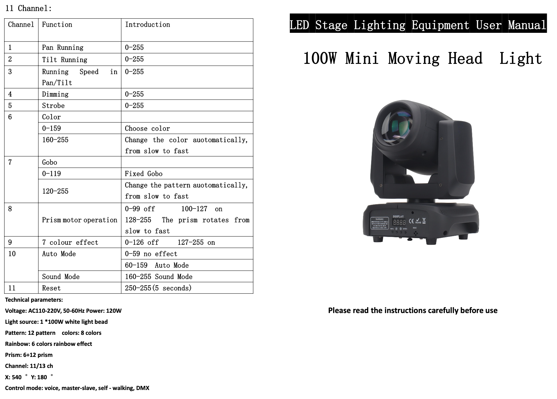 100W Mini Moving Head Light